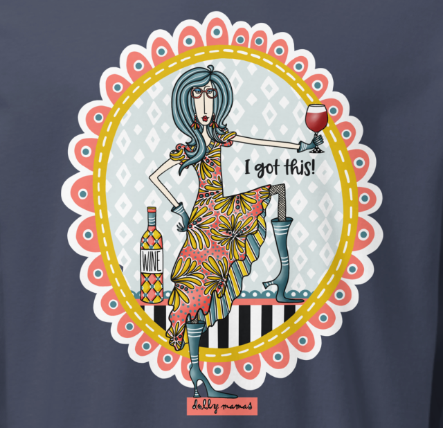 Funny Wine Long Sleeve T-Shirt – Navy Close-Up – I Got This! | Dolly Mama