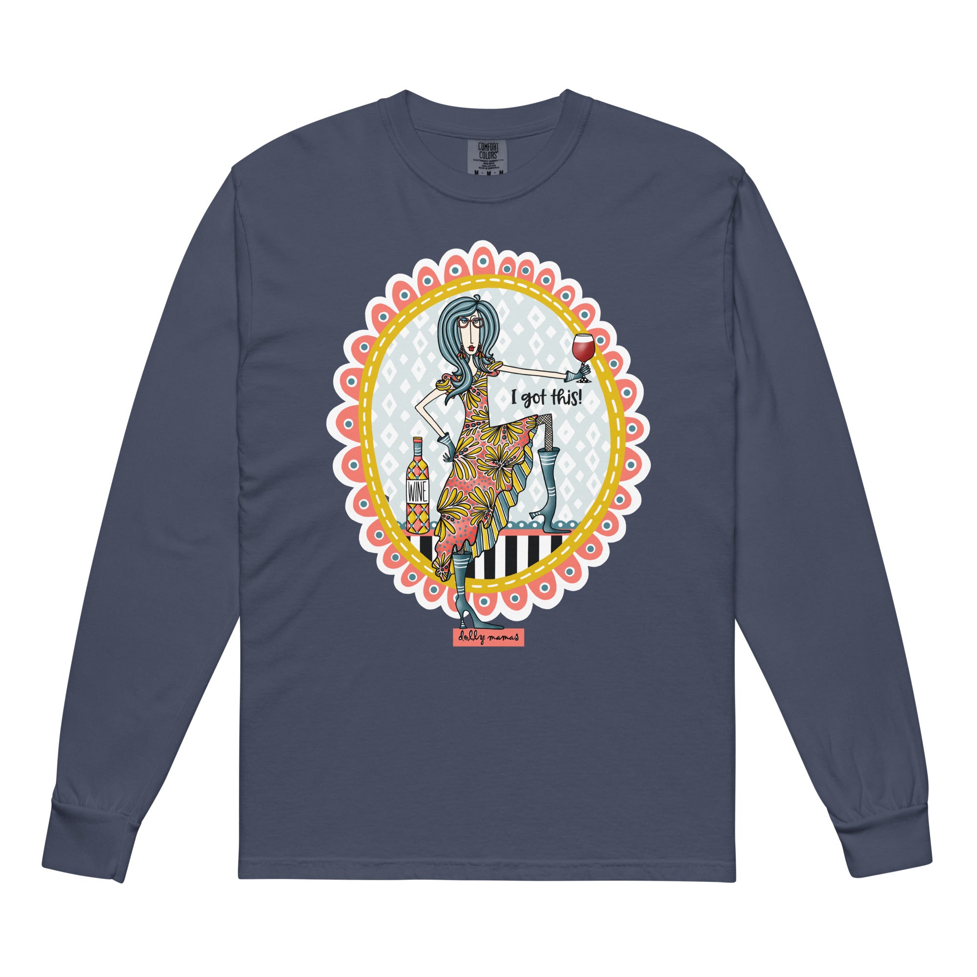 Funny Wine Long Sleeve T-Shirt Navy – I Got This! | Dolly Mama