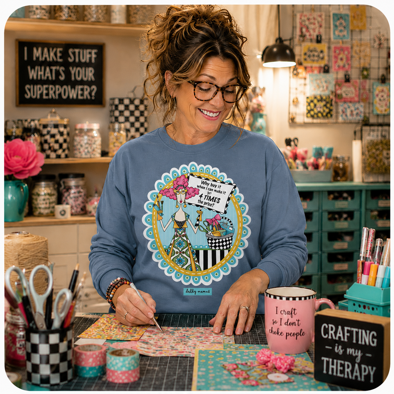 Funny Crafter Long Sleeve T-Shirt Blue Jean – Why Buy It When I Can Make It for 4 Times the Price | Dolly Mama