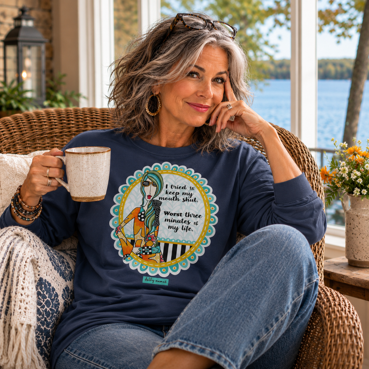 Funny Sassy Long Sleeve T-Shirt Navy – I Tried to Keep My Mouth Shut | Dolly Mama