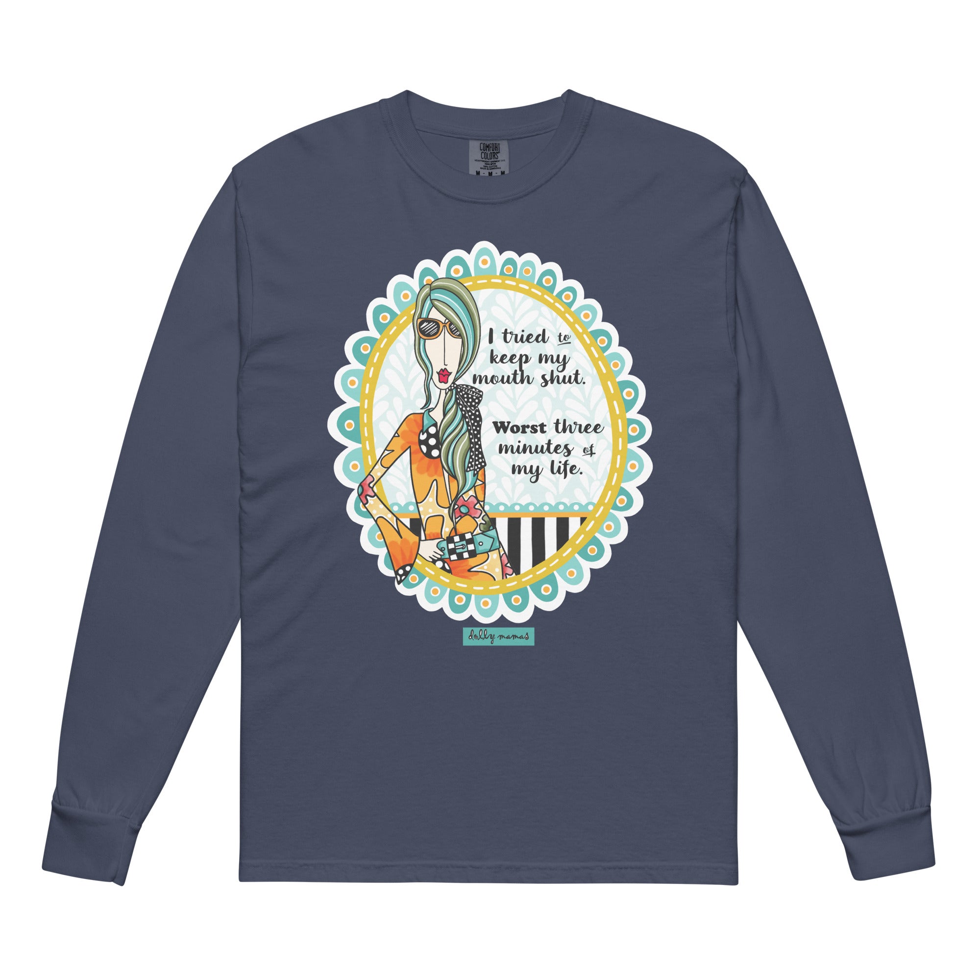 Funny Sassy Long Sleeve T-Shirt Navy – I Tried to Keep My Mouth Shut | Dolly Mama