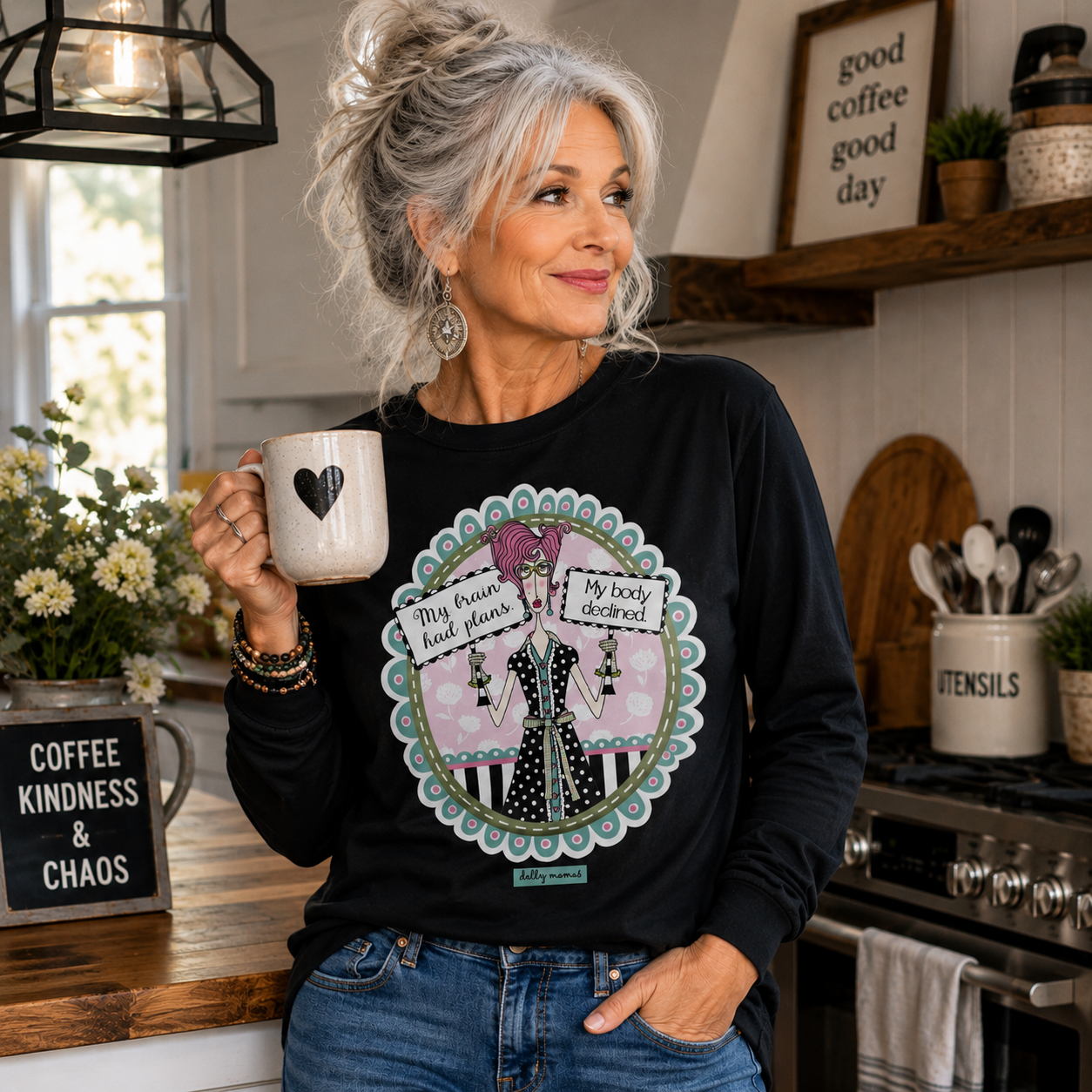 Funny Relatable Long Sleeve T-Shirt Black – My Brain Had Plans. My Body Declined. | Dolly Mama