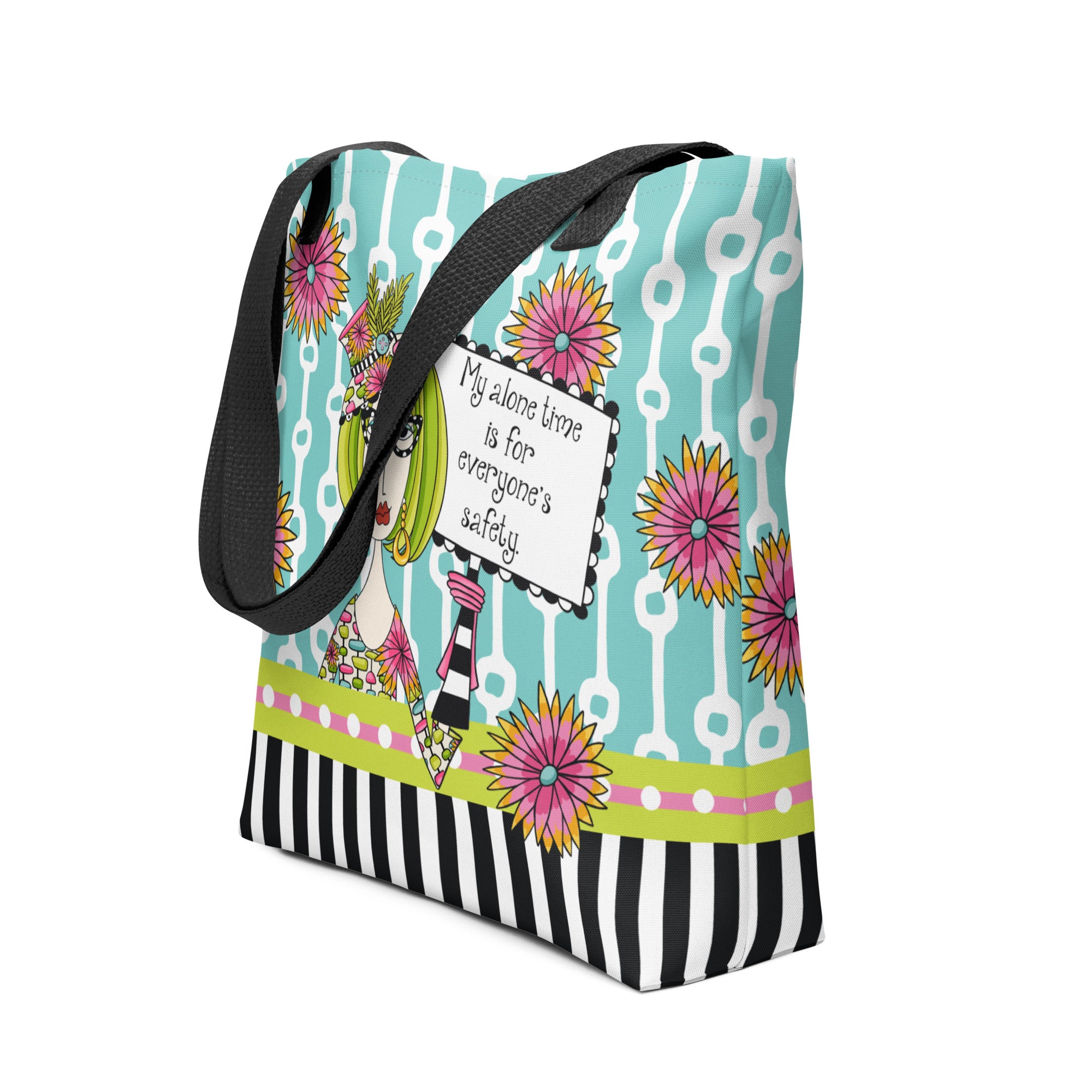 Funny introvert tote bag – Alone Time Safety – Dolly Mama – side view