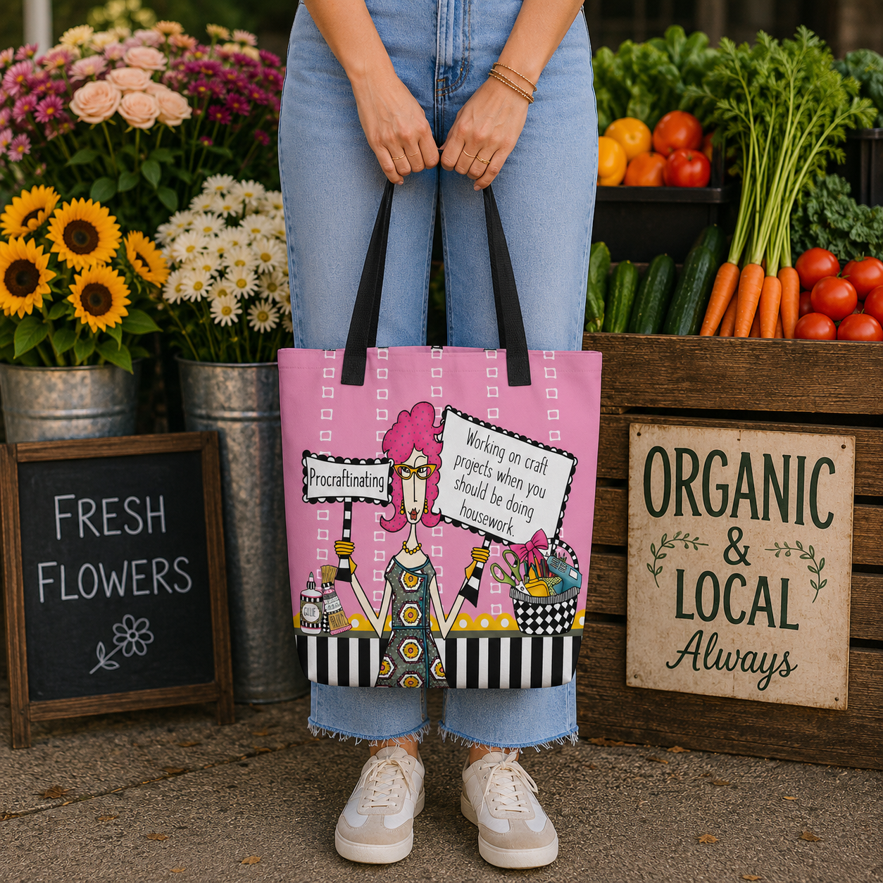 Funny crafting tote bag for women – Procraftinating Working on Craft Projects When You Should Be Doing Housework – Dolly Mama