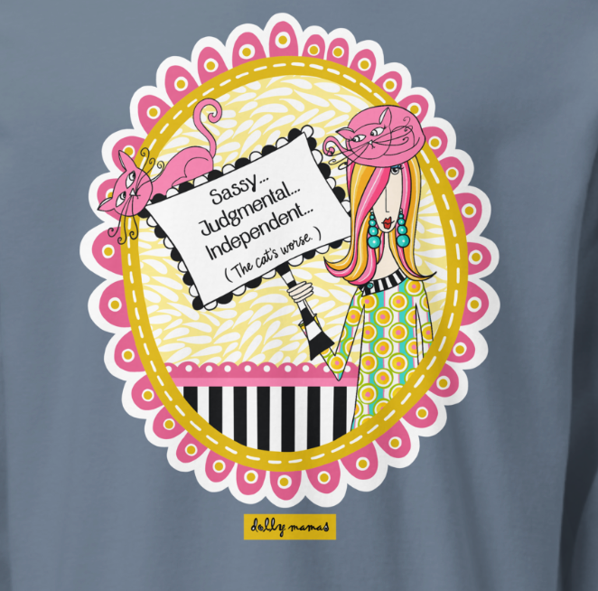 Funny Cat Lover Long Sleeve T-Shirt – Blue Jean Close-Up – Sassy Judgmental Independent The Cat's Worse | Dolly Mama
