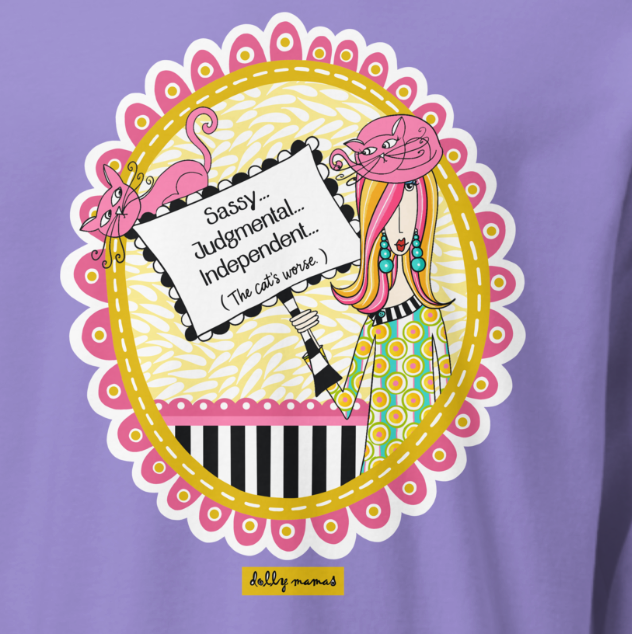 Funny Cat Lover Long Sleeve T-Shirt – Violet Close-Up – Sassy Judgmental Independent The Cat's Worse | Dolly Mama