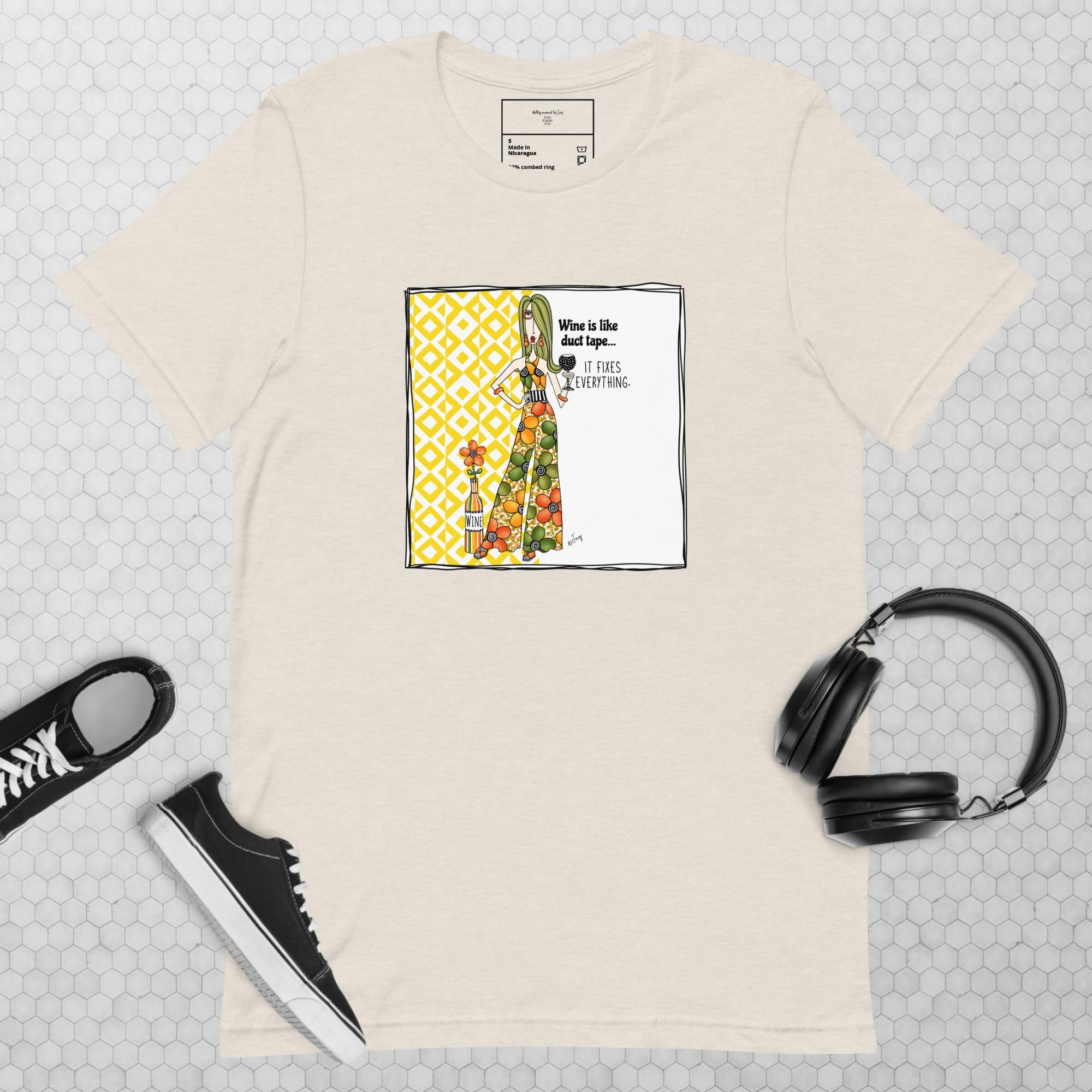 Funny wine t-shirt for women - wine is like duct tape it fixes everything humor gift - Dolly Mamas by Joey
