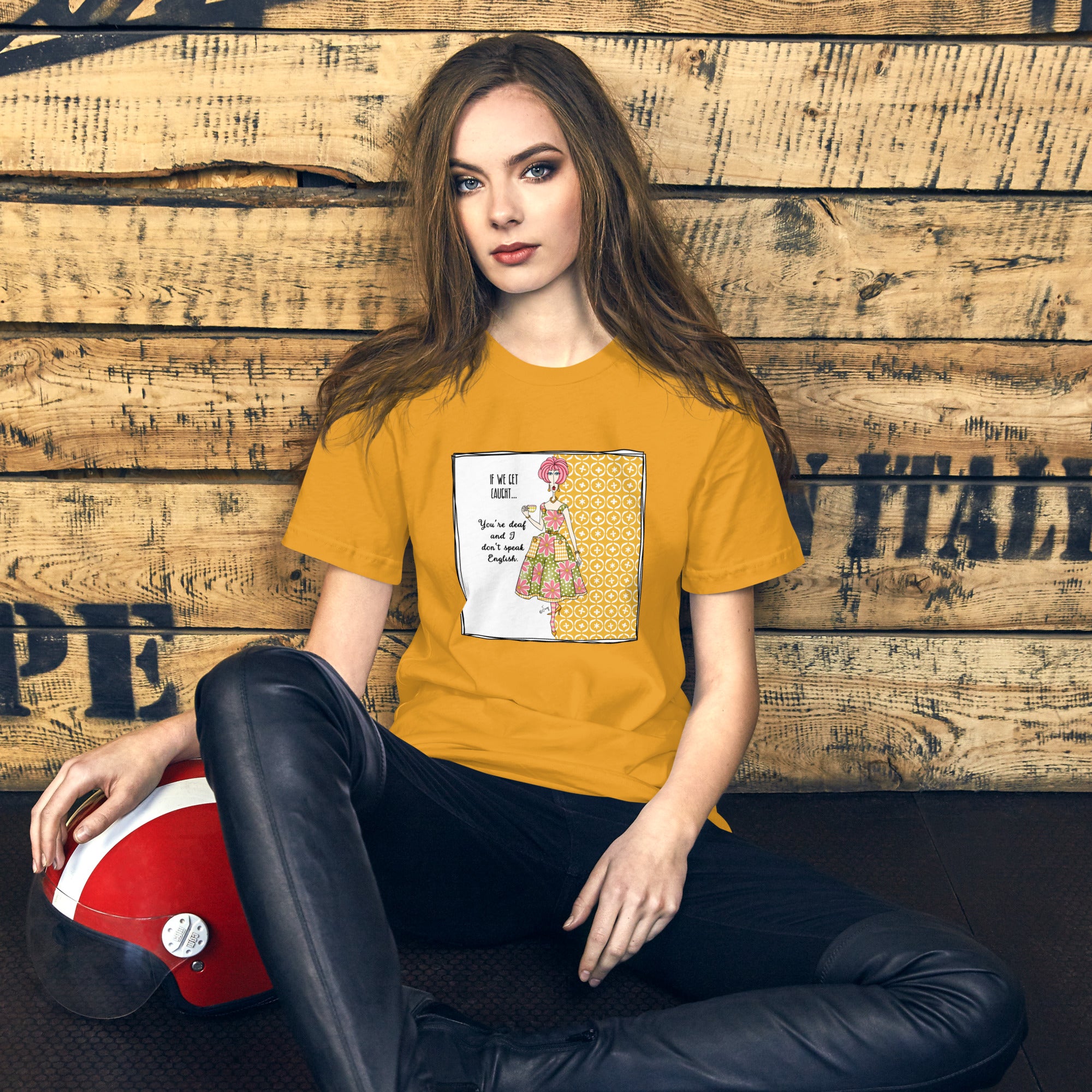 Funny Best Friend T-Shirt for Women – If We Get Caught, You’re Deaf and I Don’t Speak English | Dolly Mama Tee