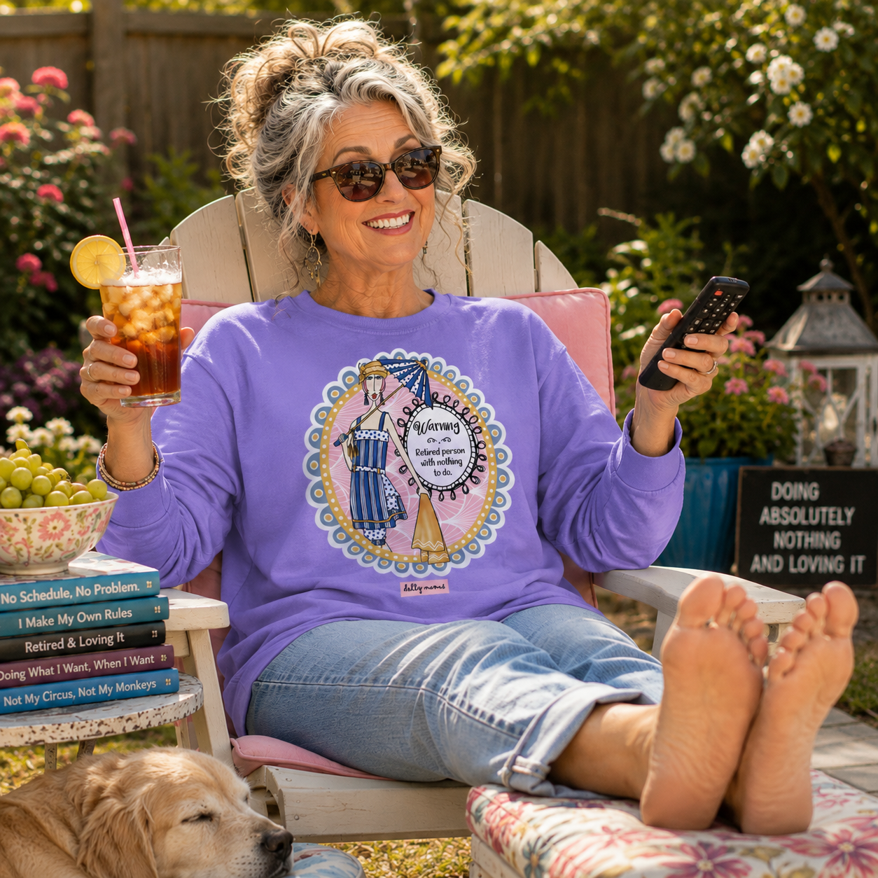 Funny Retirement Long Sleeve T-Shirt Violet – Warning Retired Person With Nothing to Do | Dolly Mama
