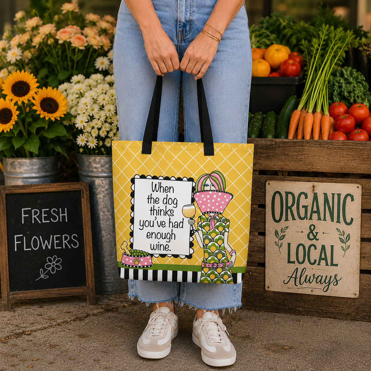 Funny wine lover tote bag for women – When the Dog Thinks You've Had Enough Wine – Dolly Mama